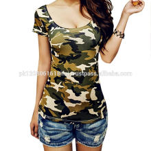 Camuflagem militar militar do exército feminino e feminina tops camiseta